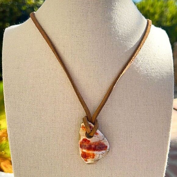 Vintage Leather Cord Abalone Shell Surfer Necklace Rugged Unisex 22" - Picture 1 of 11